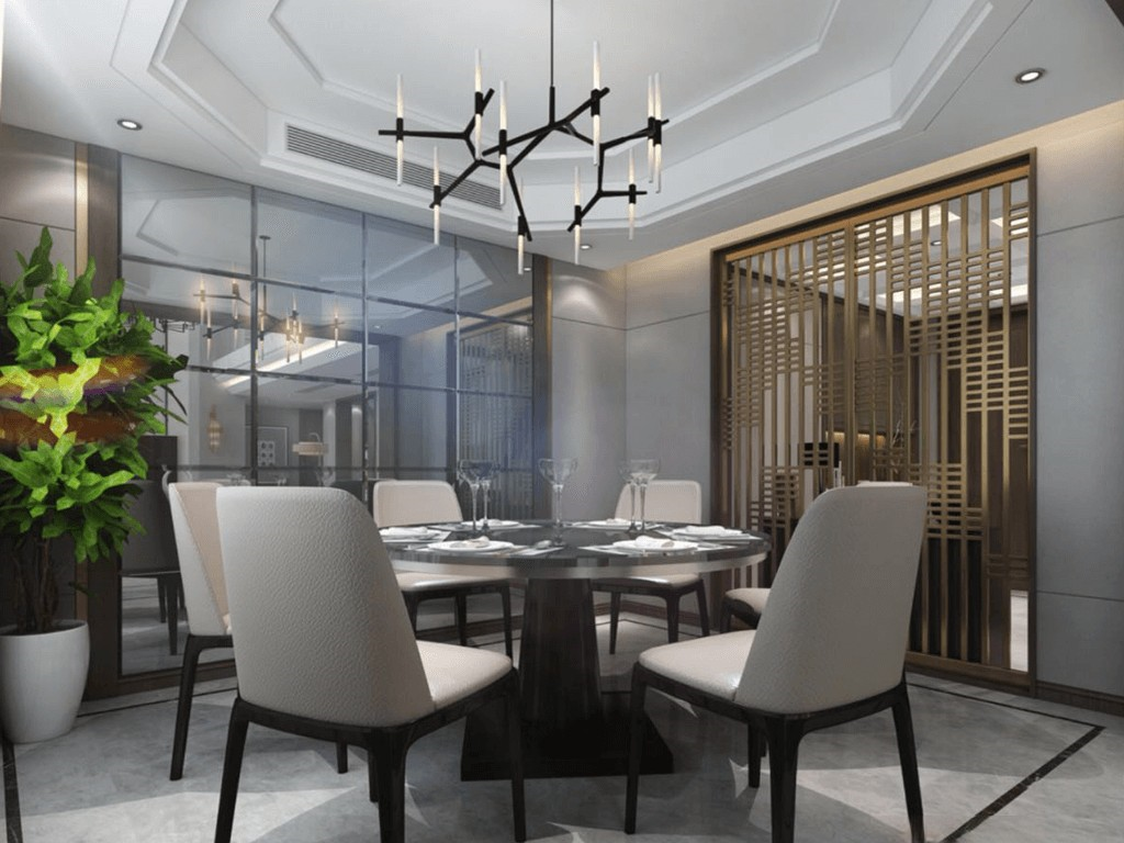 杨浦区橡树湾350平新中式风格叠加别墅餐厅装修效果图