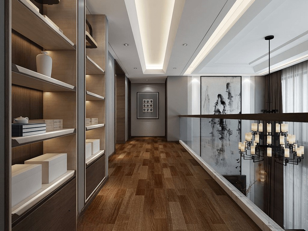 杨浦区橡树湾350平新中式风格叠加别墅走廊装修效果图