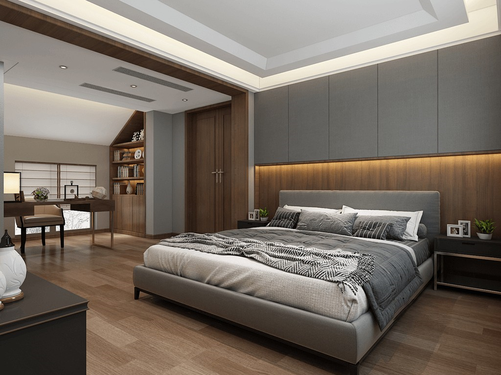 杨浦区橡树湾350平新中式风格叠加别墅卧室装修效果图