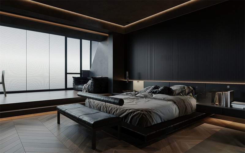 上海上海滩花园208平极简风格复式卧室装修效果图