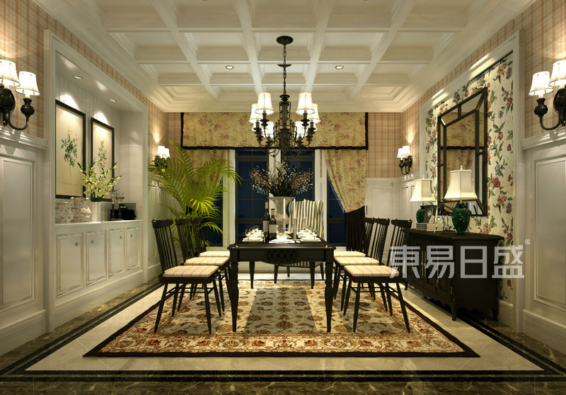 上海太湖锦园500平美式乡村风格别墅餐厅装修效果图