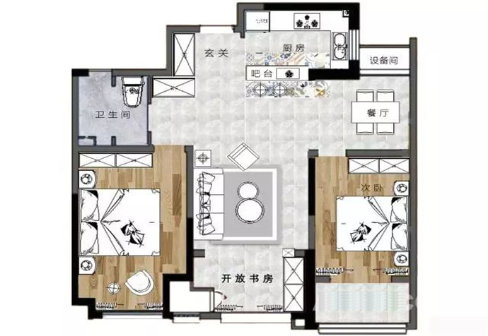 世茂天樾98平现代风格公寓装修效果图