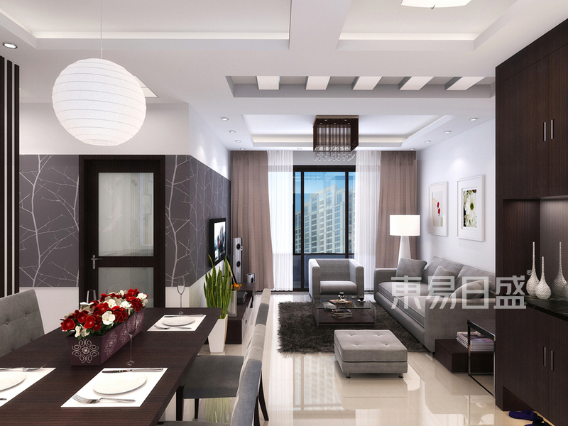 上海瑞泰豪庭135平现代简约风格住宅客厅装修效果图