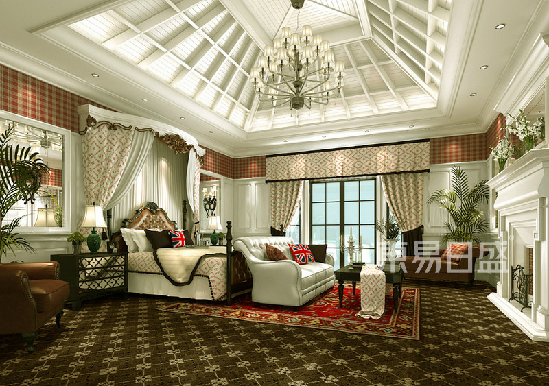 上海太湖锦园500平美式乡村风格别墅卧室装修效果图