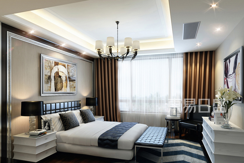 上海瑞泰豪庭135平现代简约风格住宅卧室装修效果图