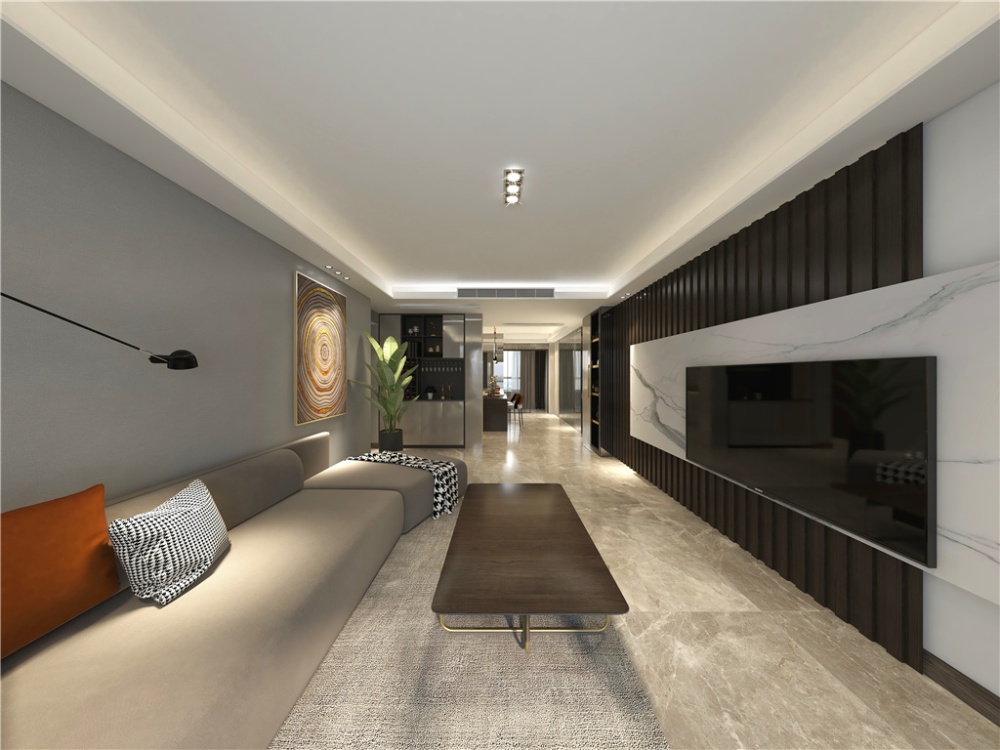 浦东尚海郦景100现代简约三室两厅客厅装修效果图