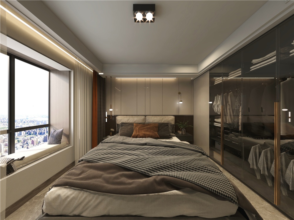 浦东尚海郦景100现代简约三室两厅卧室装修效果图