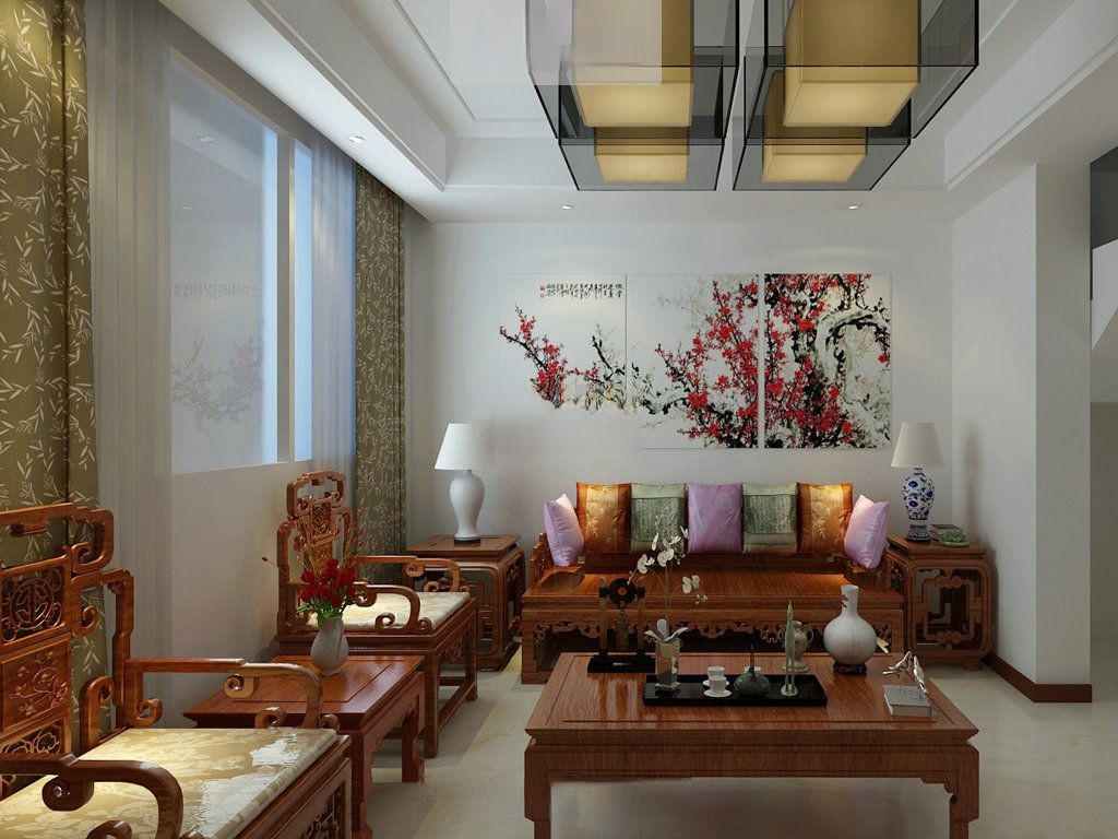 宝山区绿地香颂名邸209平新中式风格大平层客厅装修效果图