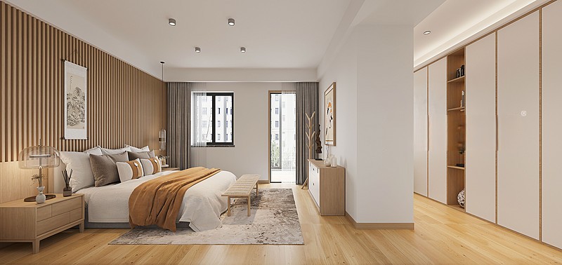 上海嘉定万科湖语森林150平日式风格住宅卧室装修效果图