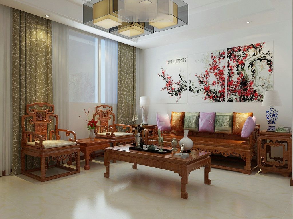 宝山区绿地香颂名邸209平新中式风格大平层客厅装修效果图