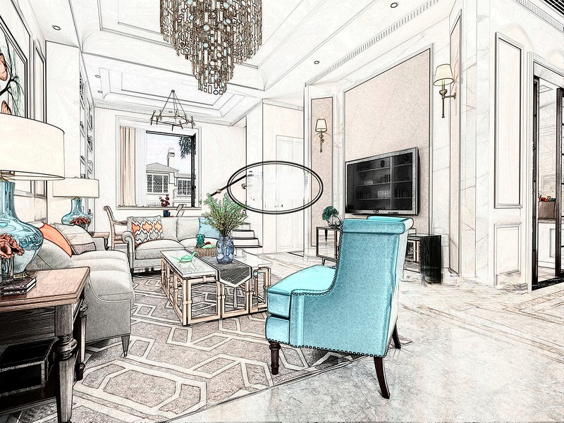 上海高尔夫社区350平美式风格别墅客厅装修效果图