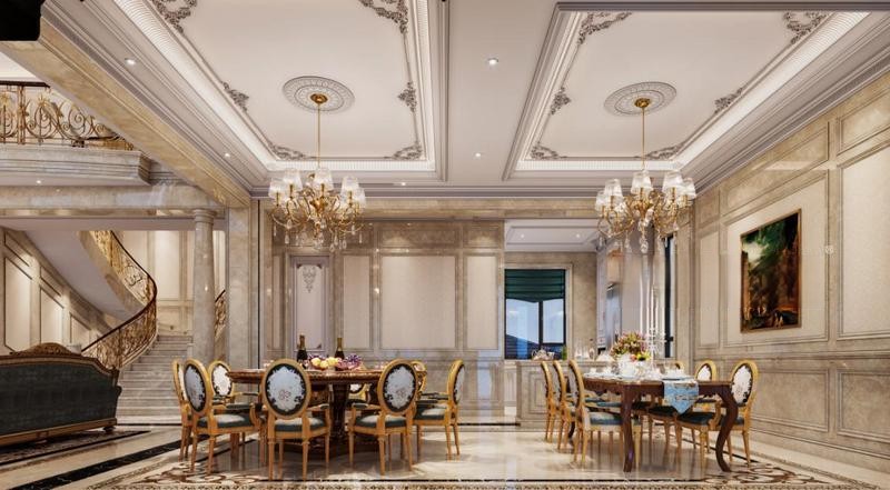 上海东方别墅630平法式风格别墅餐厅装修效果图