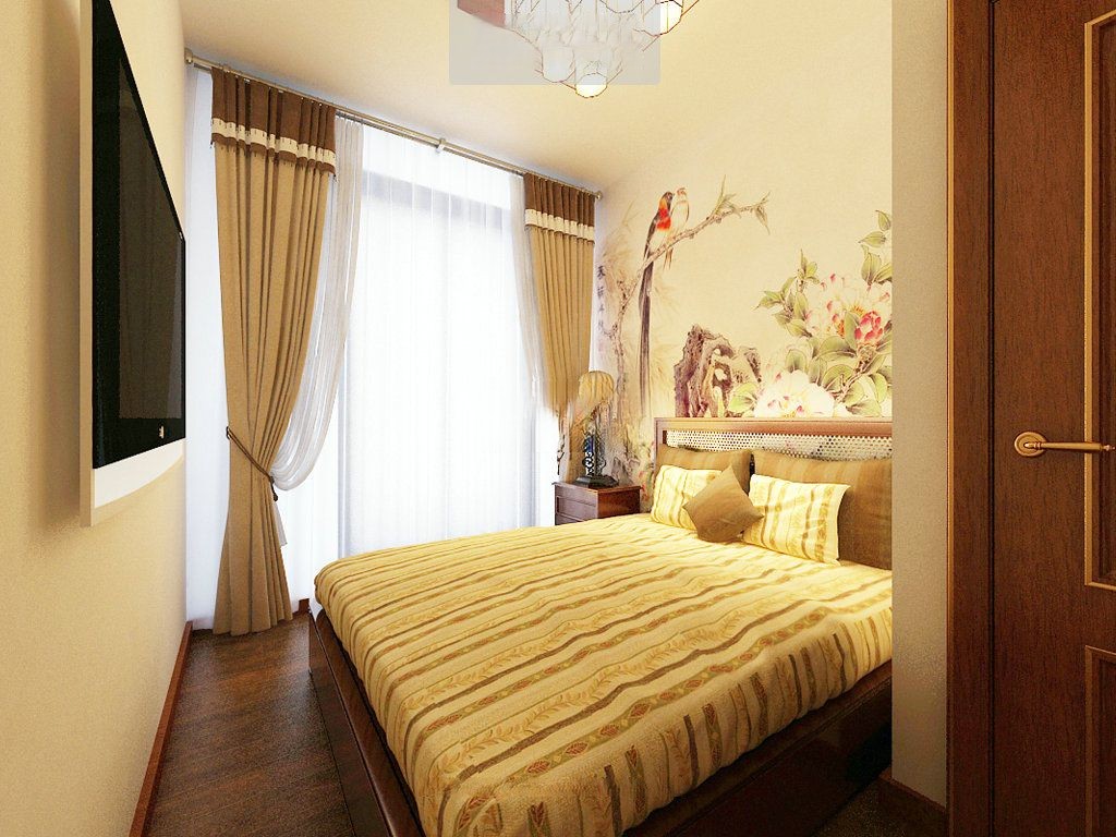 宝山区绿地香颂名邸209平新中式风格大平层卧室装修效果图