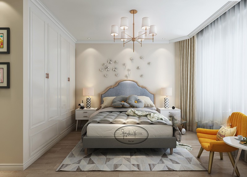 上海高尔夫社区350平美式风格别墅卧室装修效果图