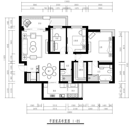 上海仁恒河滨花园165平三居室户型图