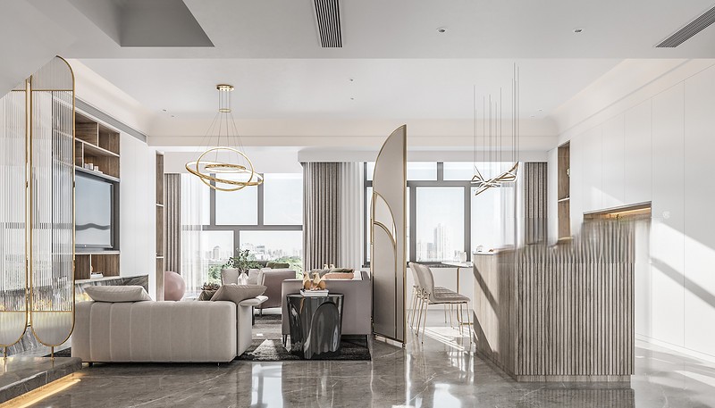 上海嘉定绿地天呈177平轻奢风格三居室客厅装修效果图