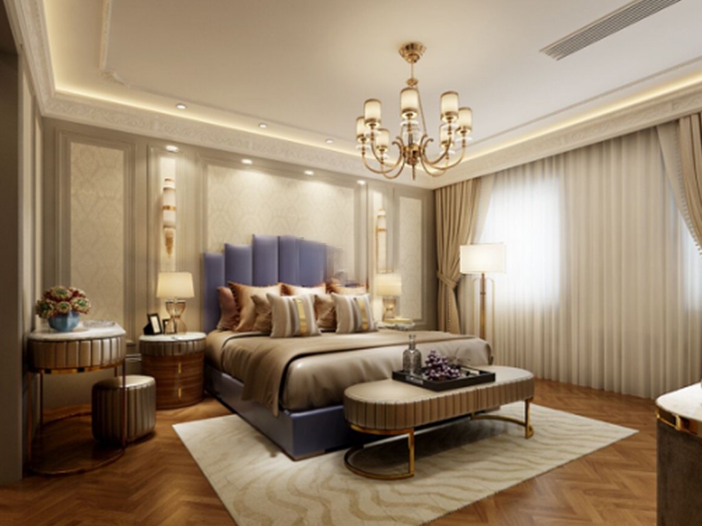 浦东维斯凯亚460平法式风格联排别墅卧室装修效果图