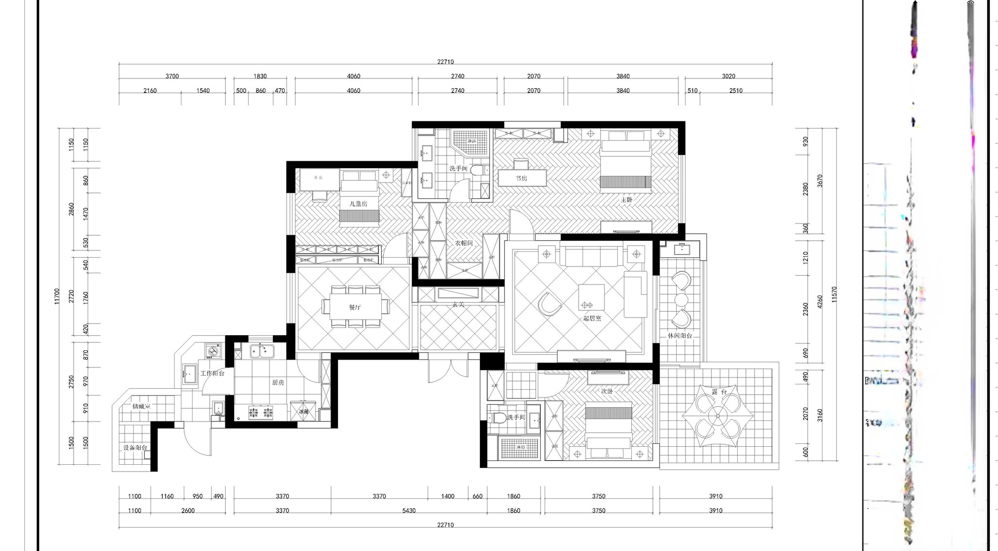 徐汇区尚汇豪庭174平美式风格三室两厅装修效果图