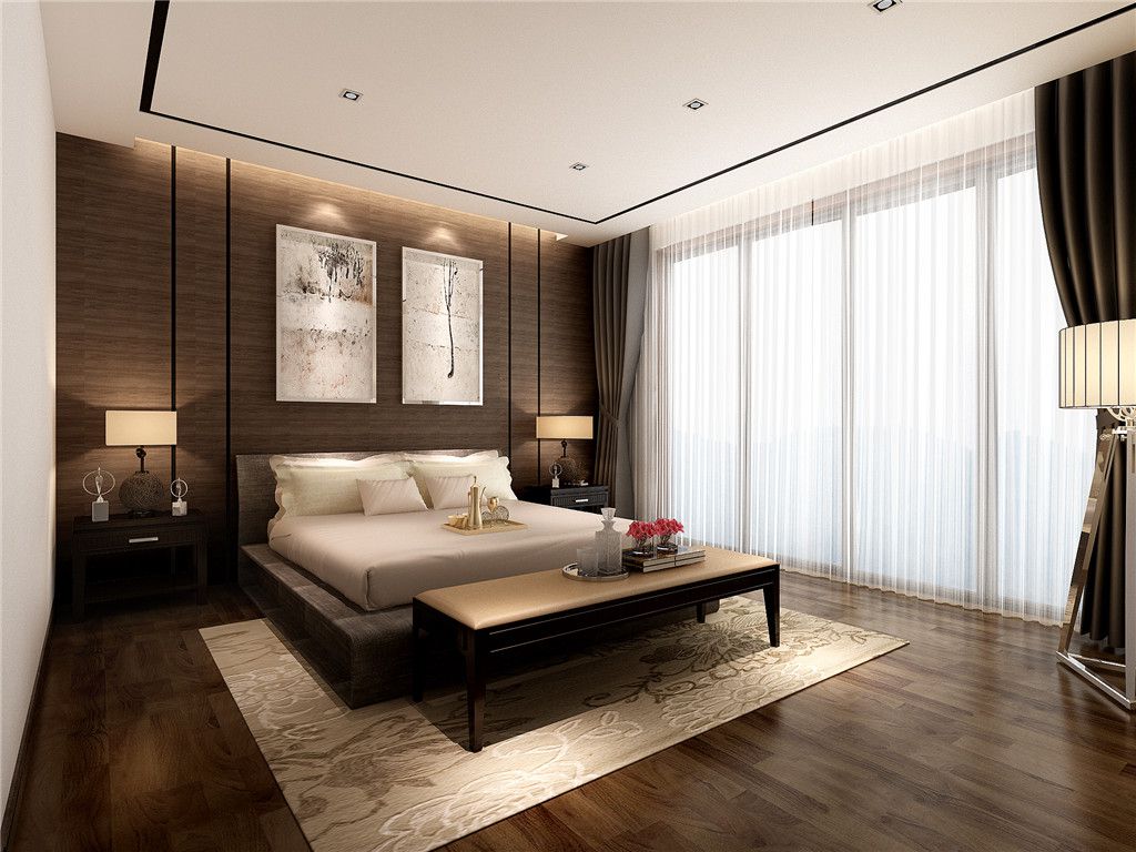 启东市海上威尼斯550平现代风格独栋别墅卧室装修效果图
