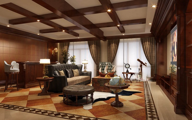 上海三利宅院福邸400平西班牙风格别墅客厅装修效果图