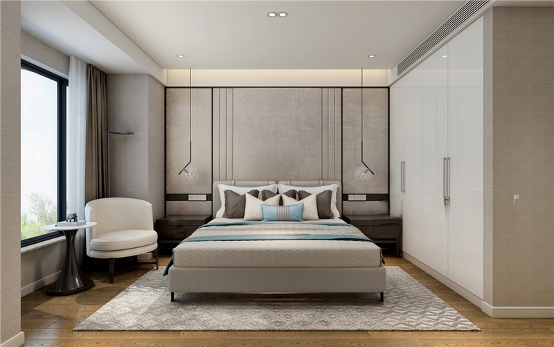 上海城开珑庭100平现代简约风格住宅卧室装修效果图