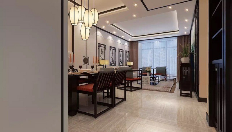 上海首创禧悦120平新中式风格三居室客厅装修效果图