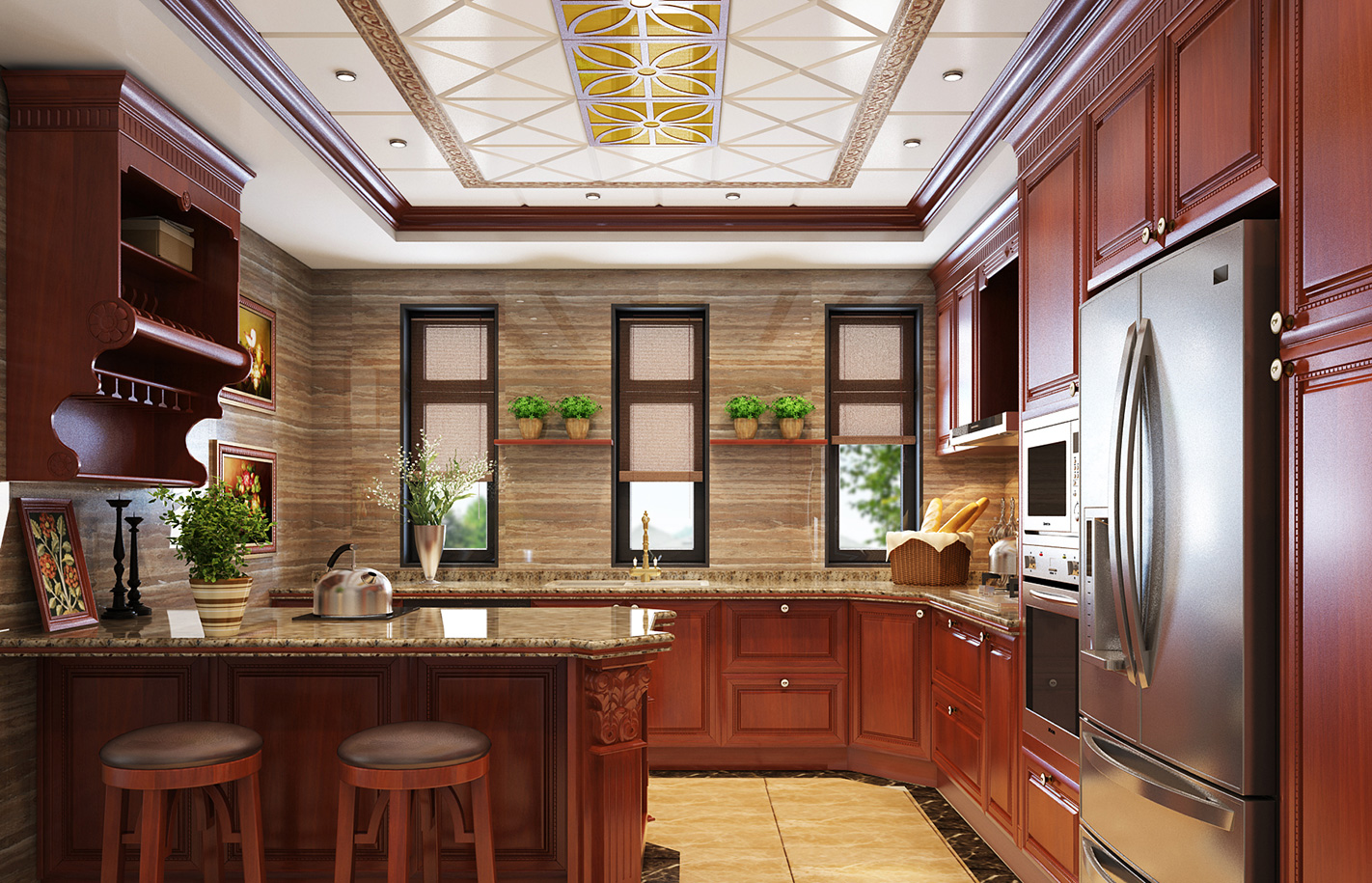 崇明区提亚纳480平美式风格独栋别墅厨房装修效果图