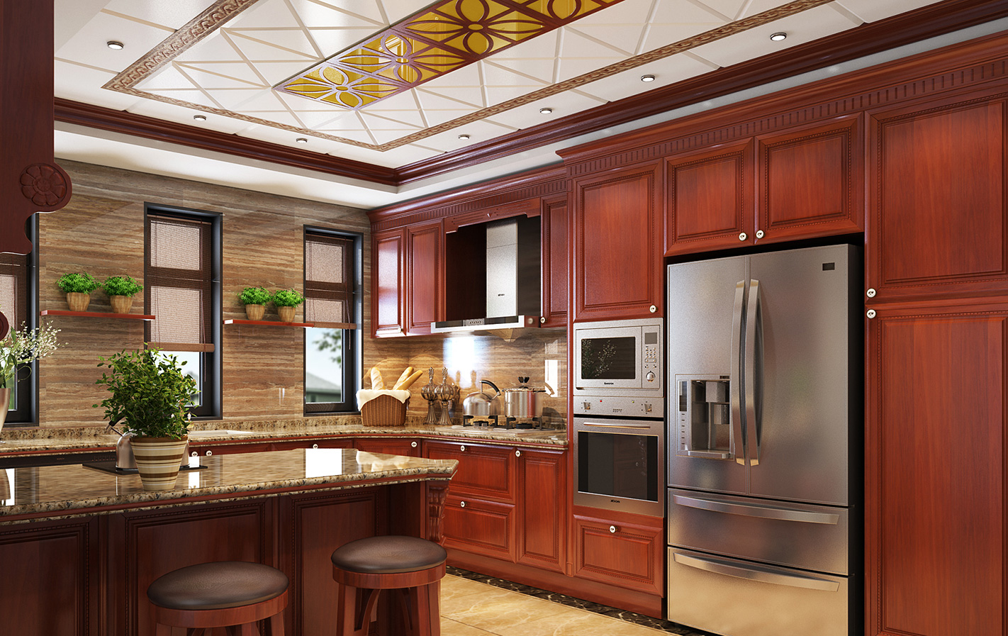 崇明区提亚纳480平美式风格独栋别墅厨房装修效果图
