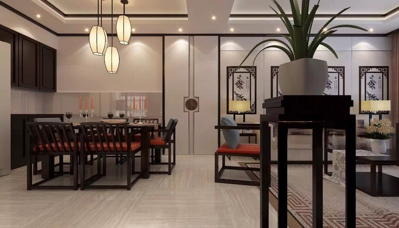 上海首创禧悦120平新中式风格三居室客厅装修效果图
