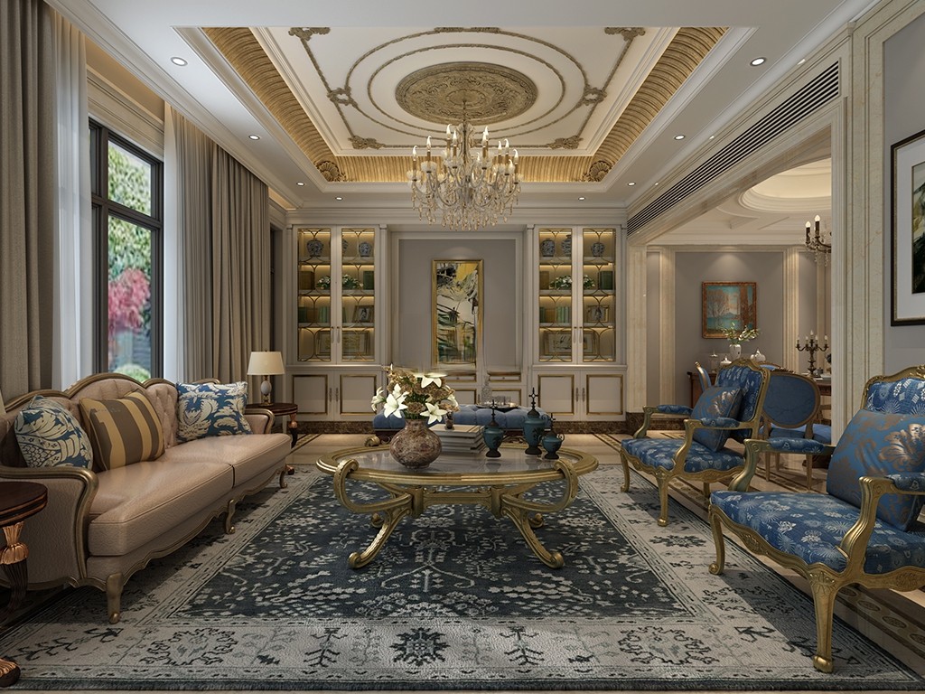 金山区400平新古典风格独栋别墅客厅装修效果图