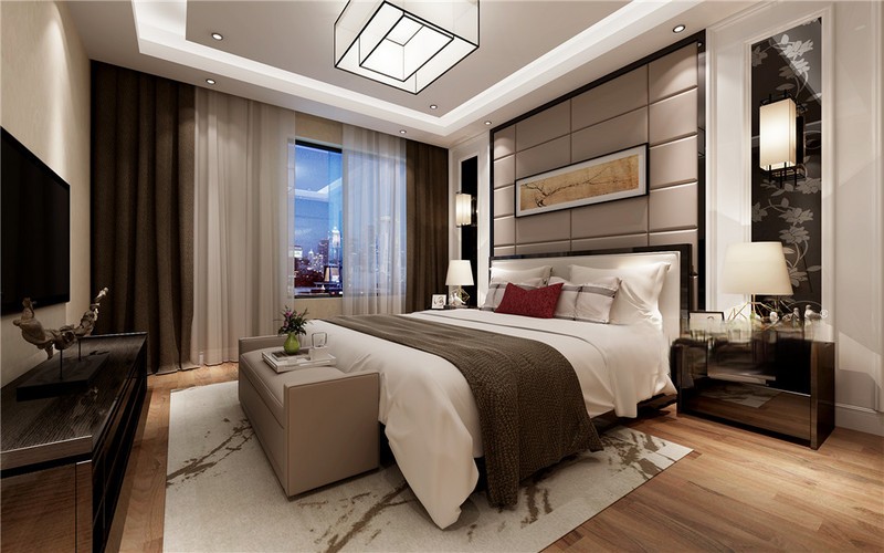 上海云间绿大地400平新中式风格四居室卧室装修效果图