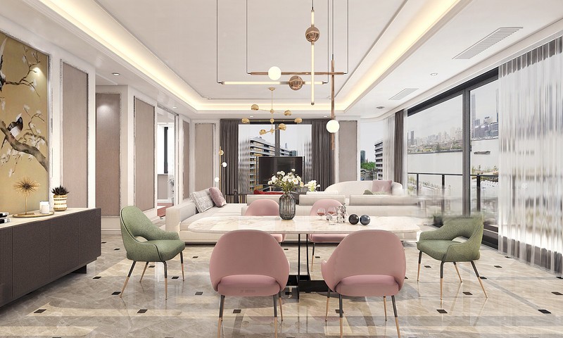 上海上海陆家嘴壹号院300平现代简约风格别墅餐厅装修效果图
