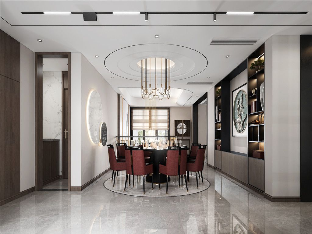 杨浦区尚浦名邸500平新中式风格独栋别墅餐厅装修效果图