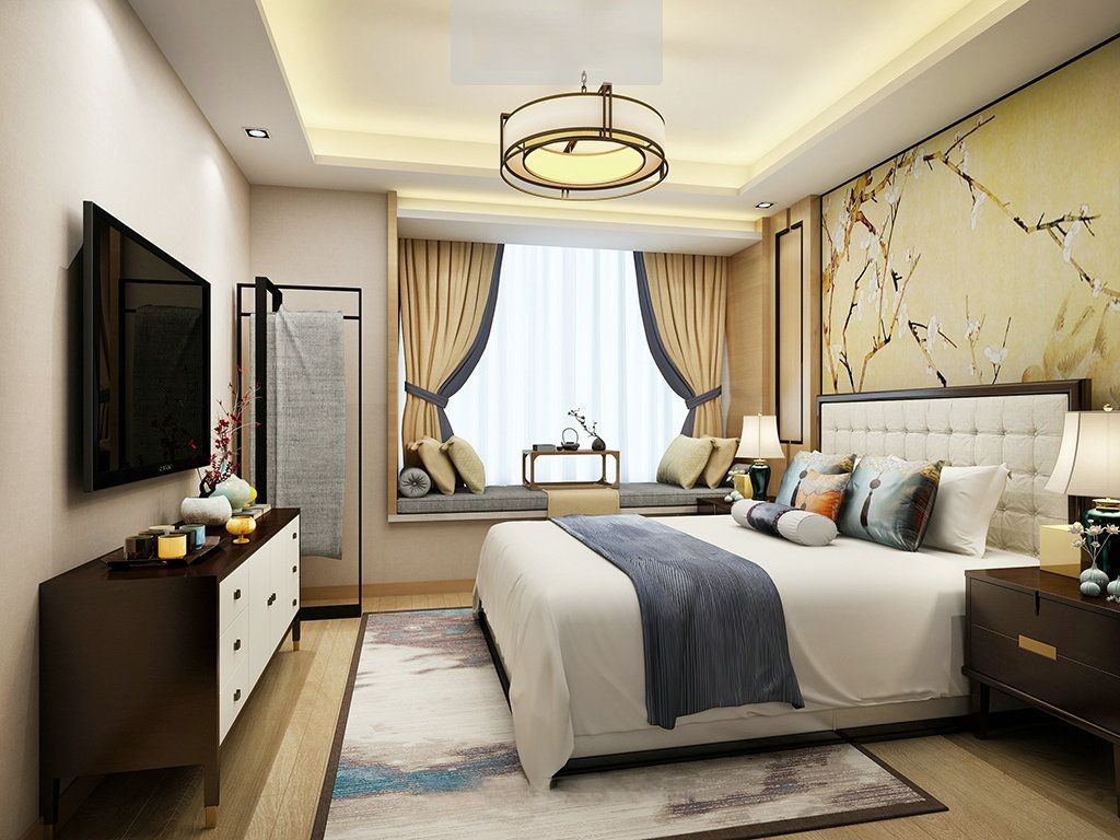黄浦区海珀黄浦105平新中式风格大平层卧室装修效果图