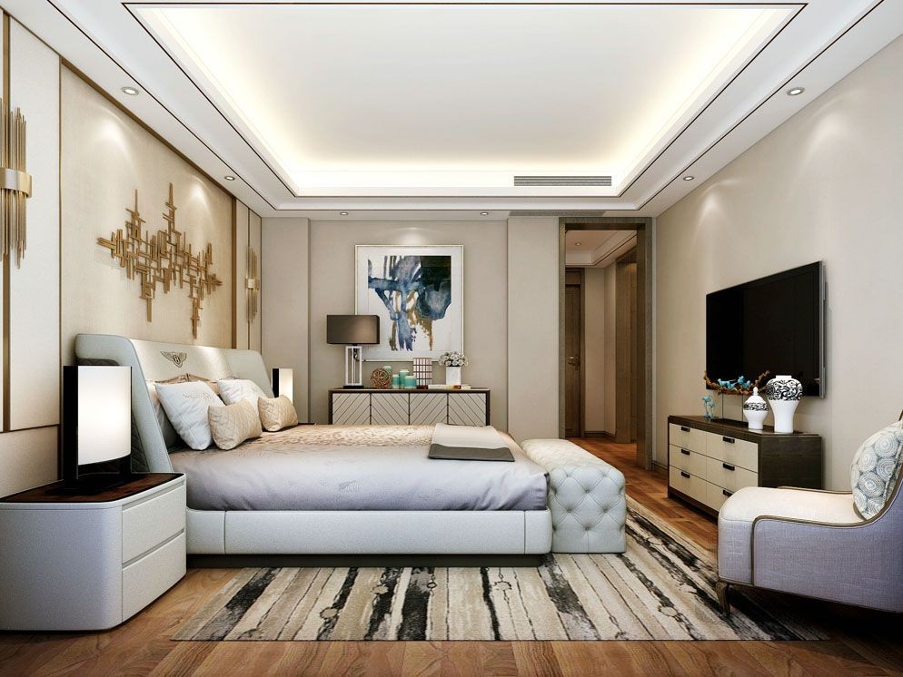 松江区法兰西世家500平现代轻奢风格独栋别墅卧室装修效果图