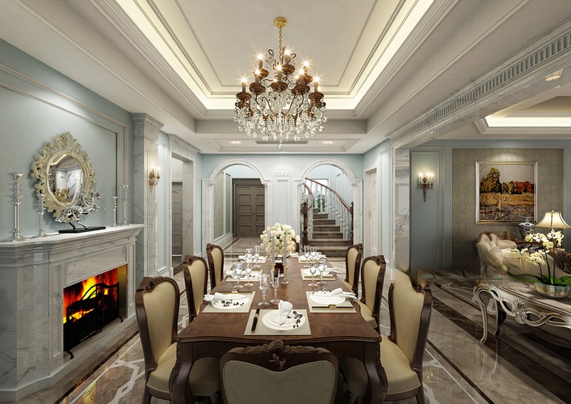 上海景和园300平简约风格别墅餐厅装修效果图