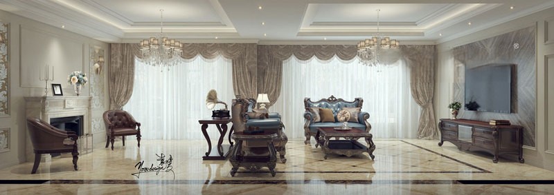 上海复地香栀花园310平欧式古典风格别墅客厅装修效果图