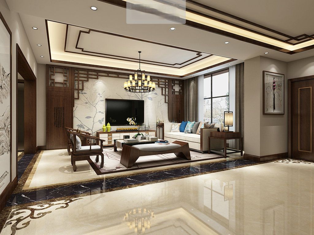 浦东盛世天地300平新中式风格大平层客厅装修效果图