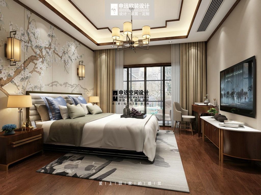 浦东盛世天地300平新中式风格大平层卧室装修效果图