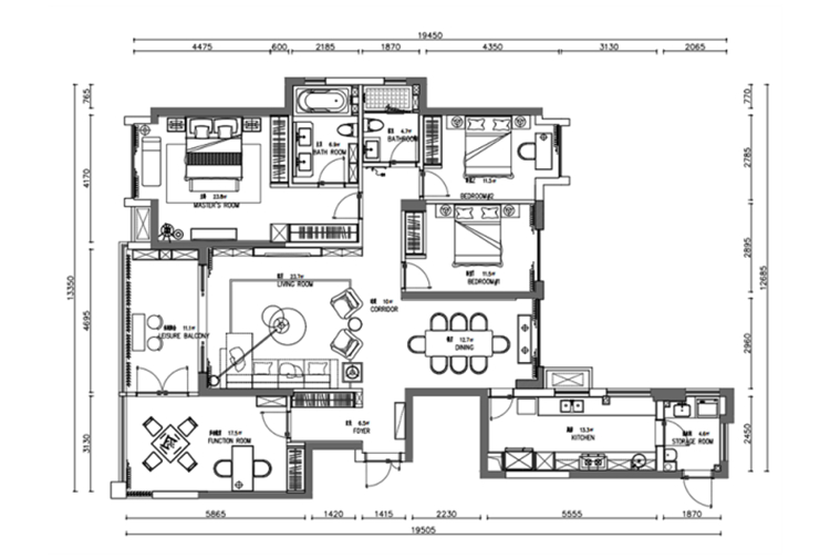 浦东新区紫金九号130平新中式风格三居室装修效果图