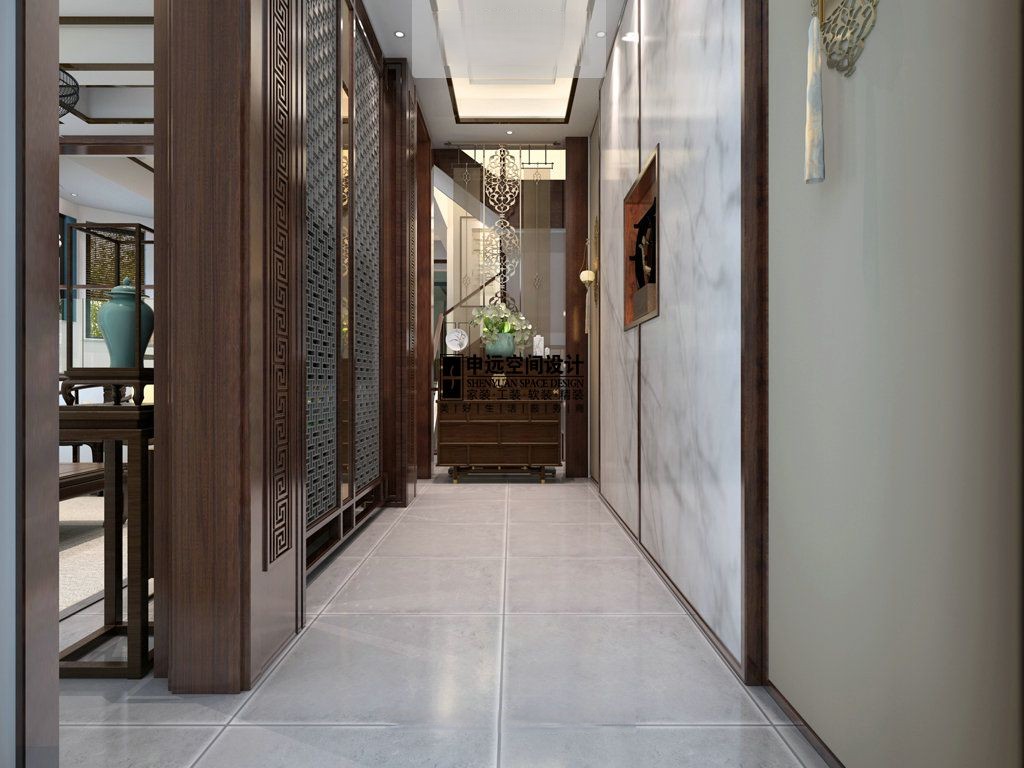 宝山区东方帕提欧400平新中式风格大平层走廊装修效果图