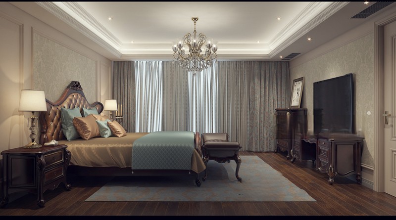 上海复地香栀花园310平欧式古典风格别墅卧室装修效果图