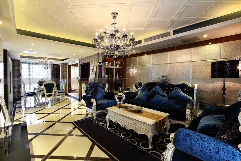 上海天泽苑130平欧式风格三室二厅二卫一厨客厅装修效果图