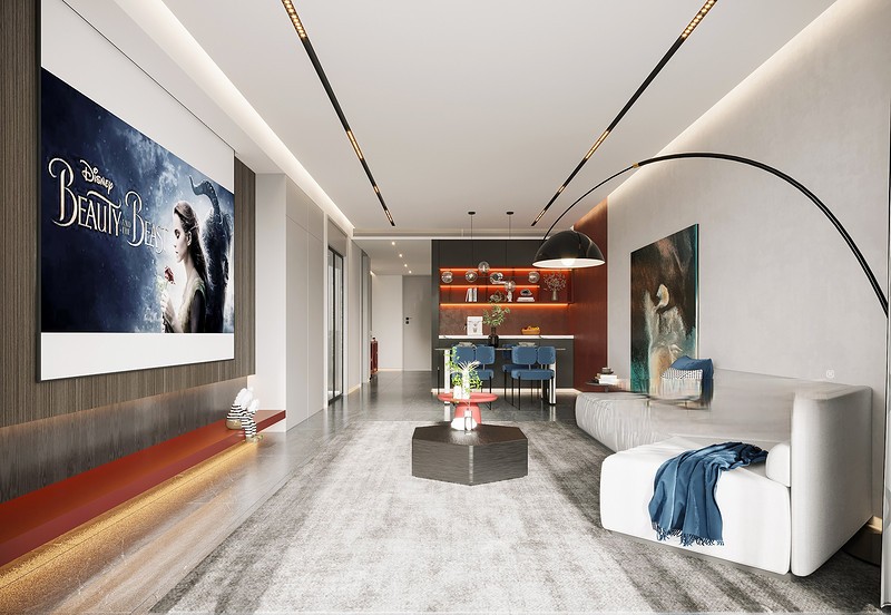 上海浦东御沁园120平现代简约风格住宅客厅装修效果图