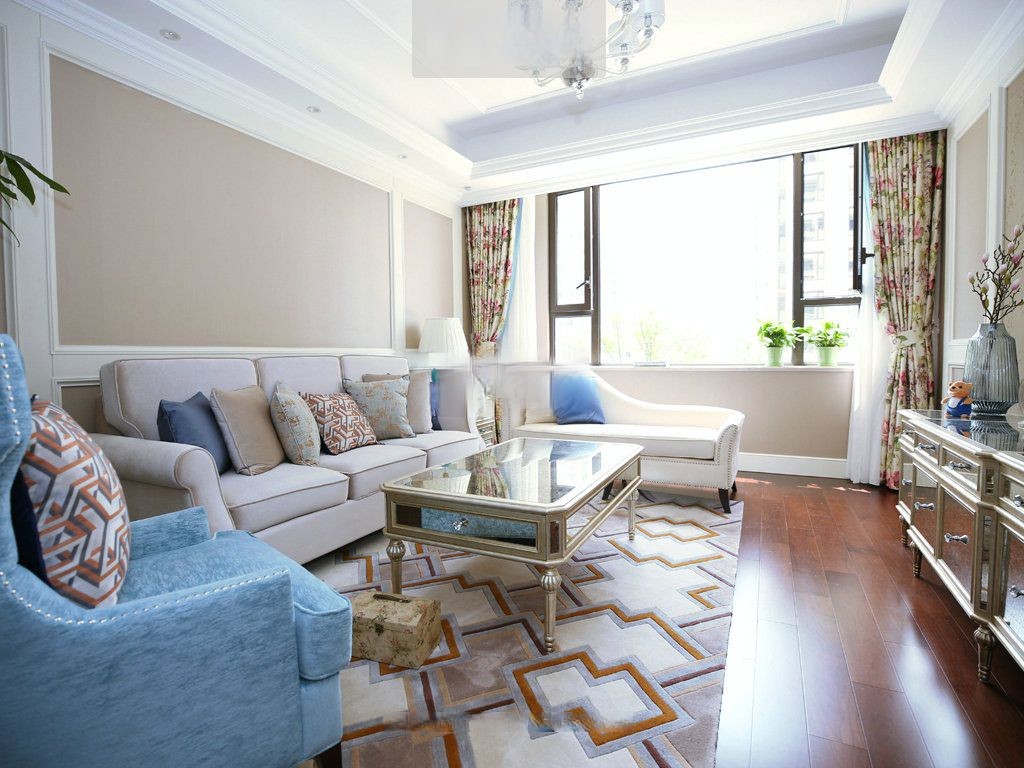 徐汇区融创紫荆园131平欧式风格公寓客厅装修效果图