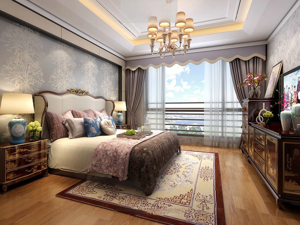 杨浦区建发珑庭186平新中式风格大平层卧室装修效果图