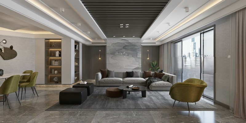 上海华苑大厦200平现代简约风格四居室客厅装修效果图