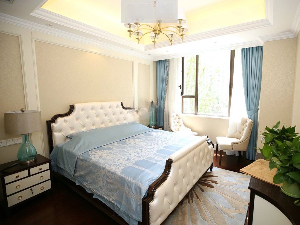 徐汇区融创紫荆园131平欧式风格公寓卧室装修效果图