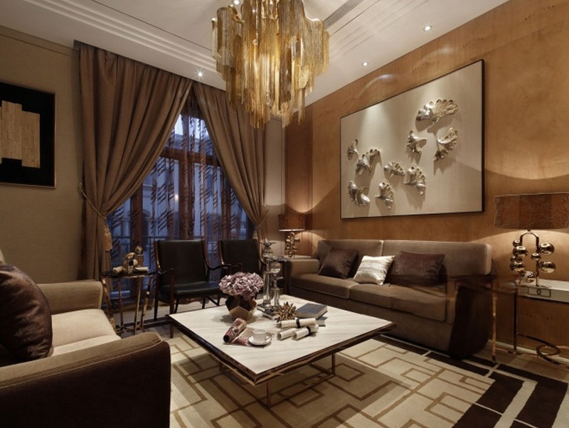 上海白金院邸316平美式风格别墅客厅装修效果图