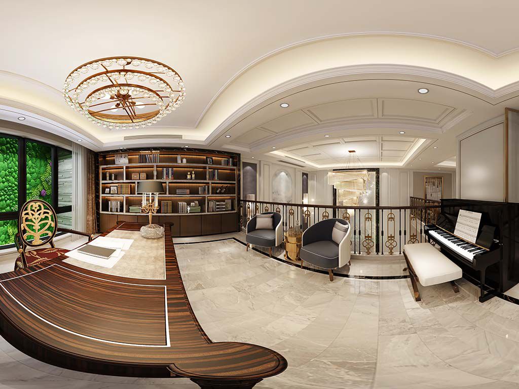 金山区600平现代轻奢风格独栋别墅书房装修效果图